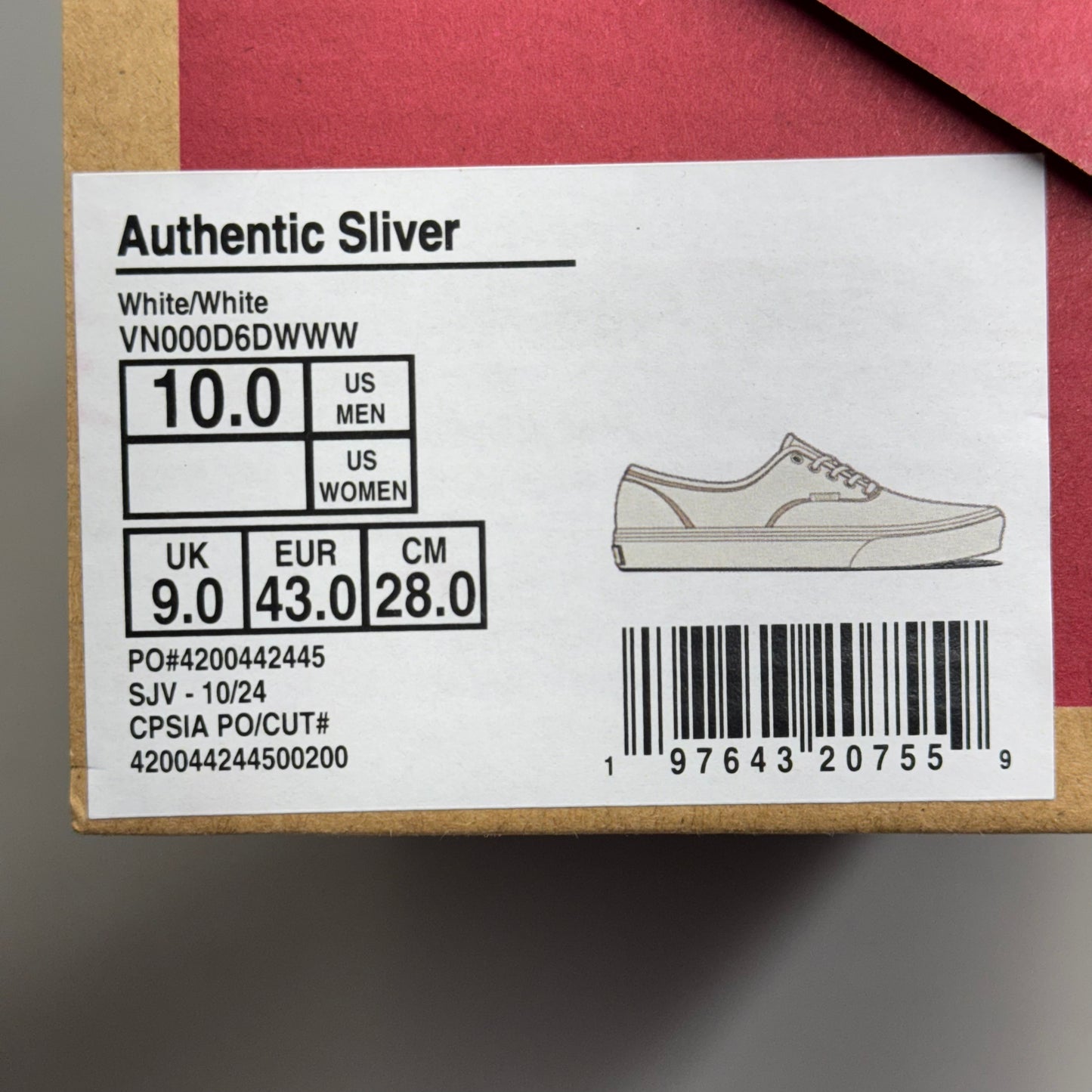 VANS Authentic Sliver Sneakers Shoes Mens's Sz 10.5 White/White VN000D6DWWW