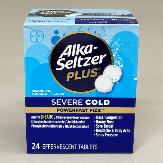 ALKA-SELTZER PLUS (3 PACK, 24 EACH) Severe Cold Powerfast Fizz Original BB 09/25