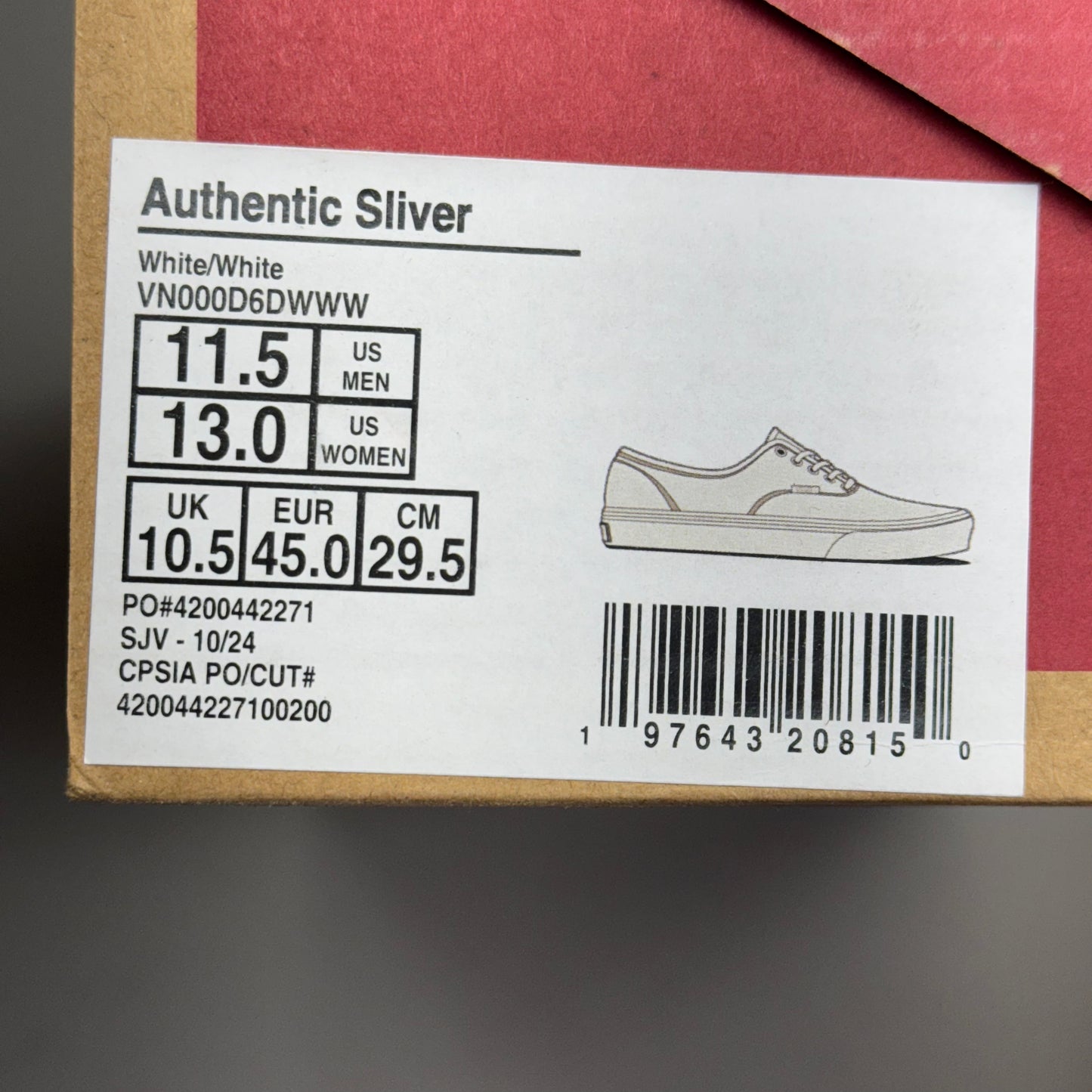 VANS Authentic Sliver Sneakers Shoes Mens's Sz 11.5 White/White VN000D6DWWW