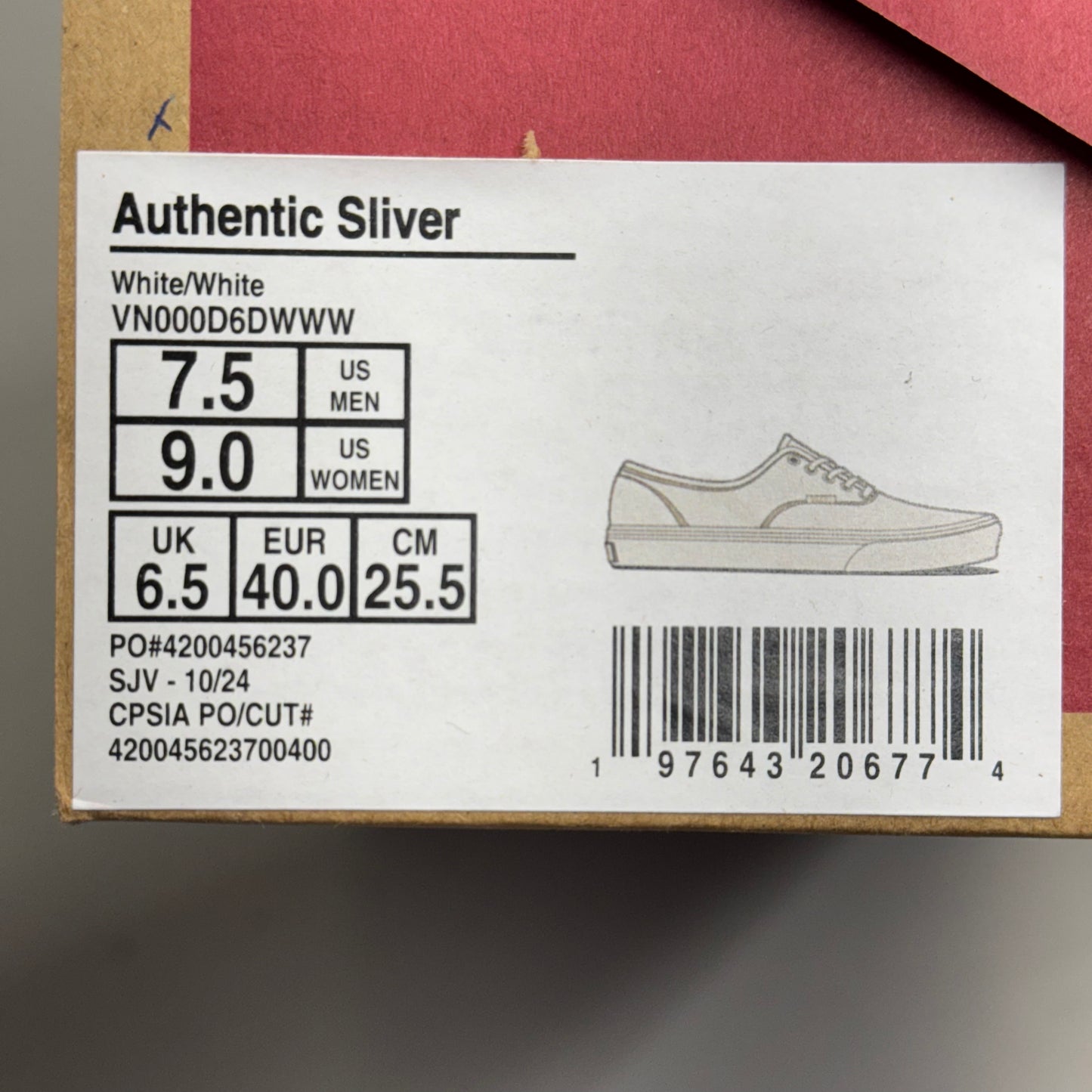 VANS Authentic Sliver Sneakers Shoes Women's Sz 9 White/White VN000D6DWWW