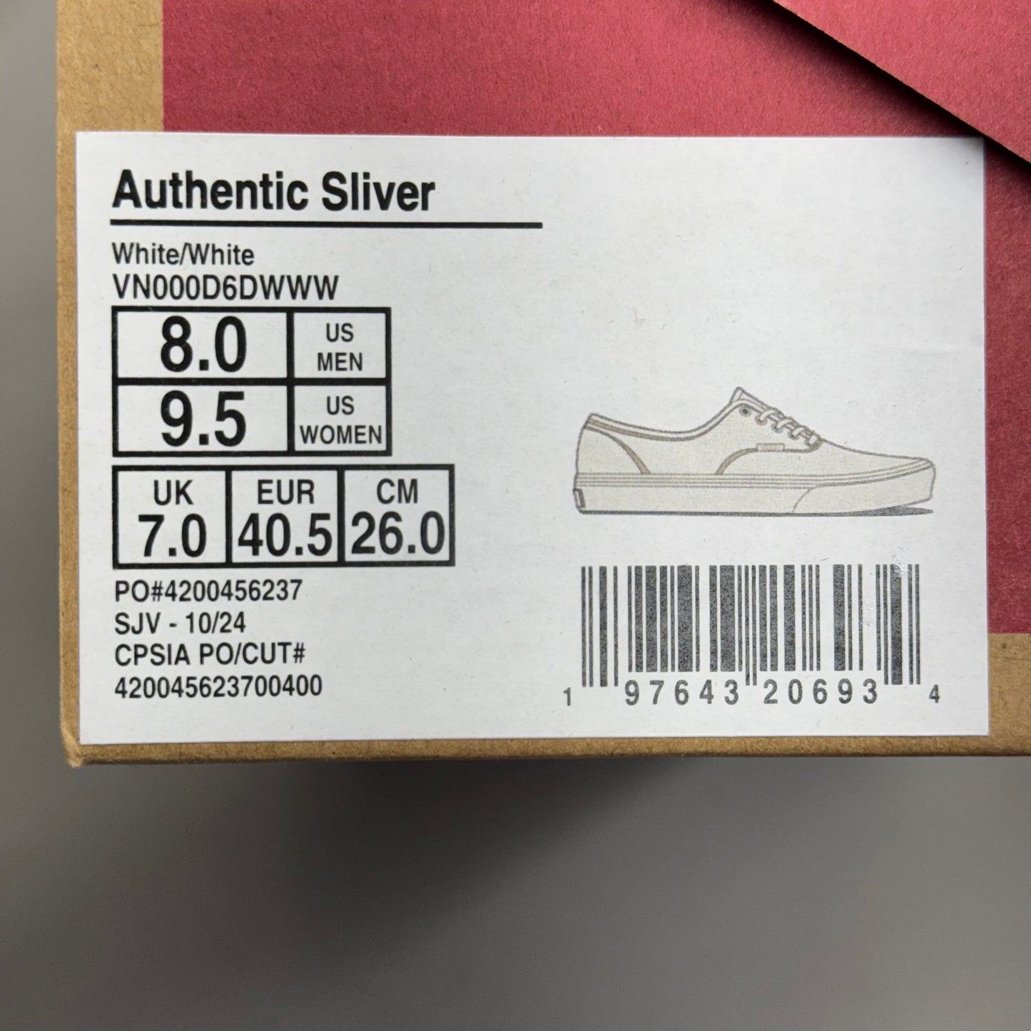 VANS Authentic Sliver Sneakers Shoes Women's Sz 9.5 White/White VN000D6DWWW