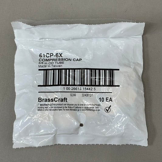 BRASS CRAFT (2 PACK, 10 CAPS EACH) Compression Cap 3/8" OD Tube Brass 61CP-6X