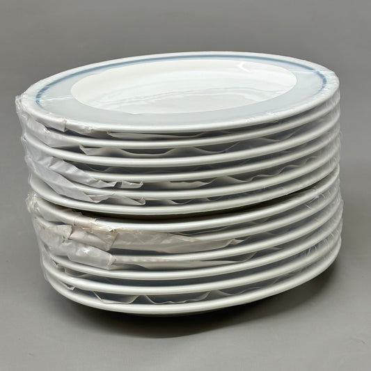 TUXTON (12 PACK) Oval Platter China Eggshell White w/ Blue Band 11"-1/2" IHP-020