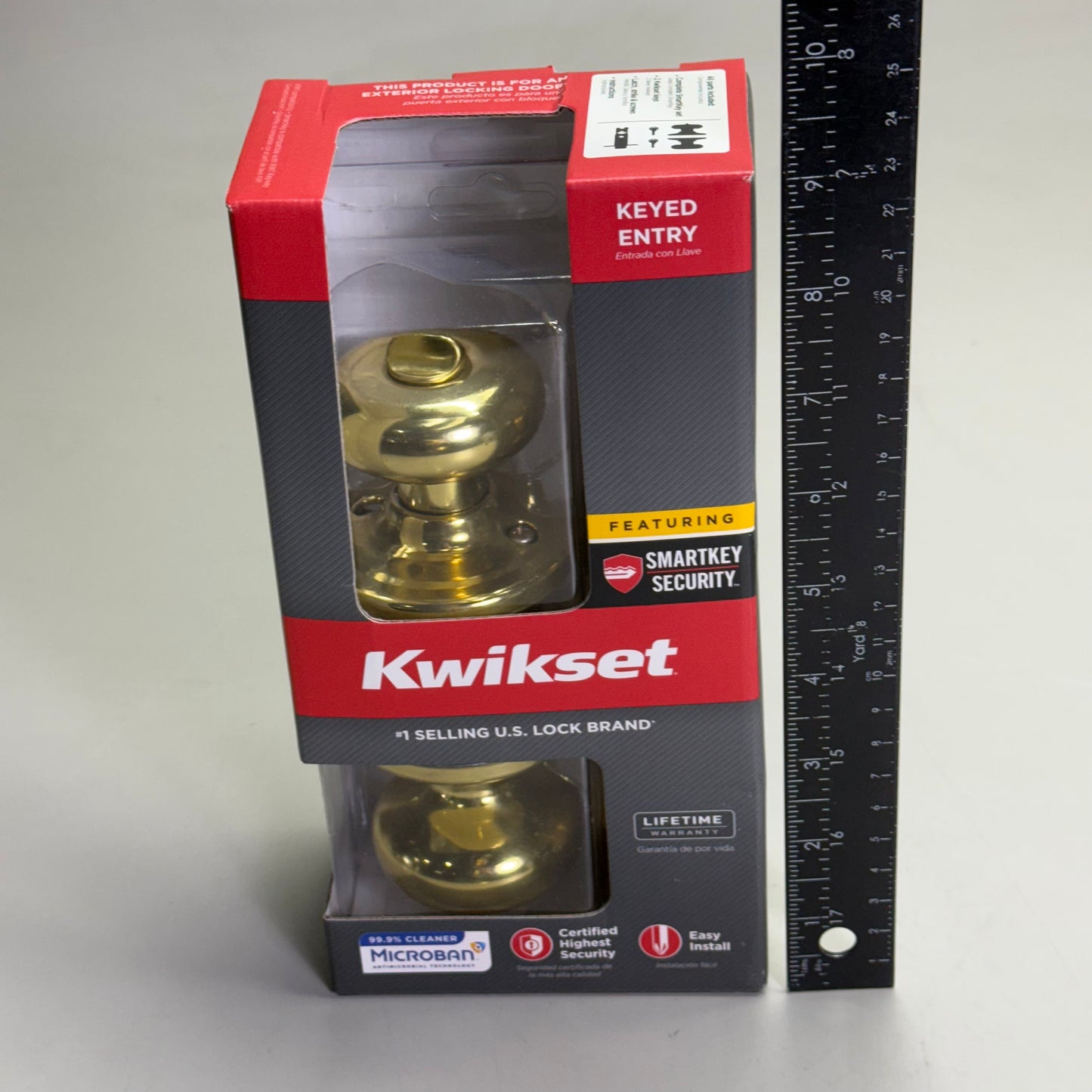 KWIKSET Door Knob Keyed Entry w/ Microban Polished Brass 97402-734