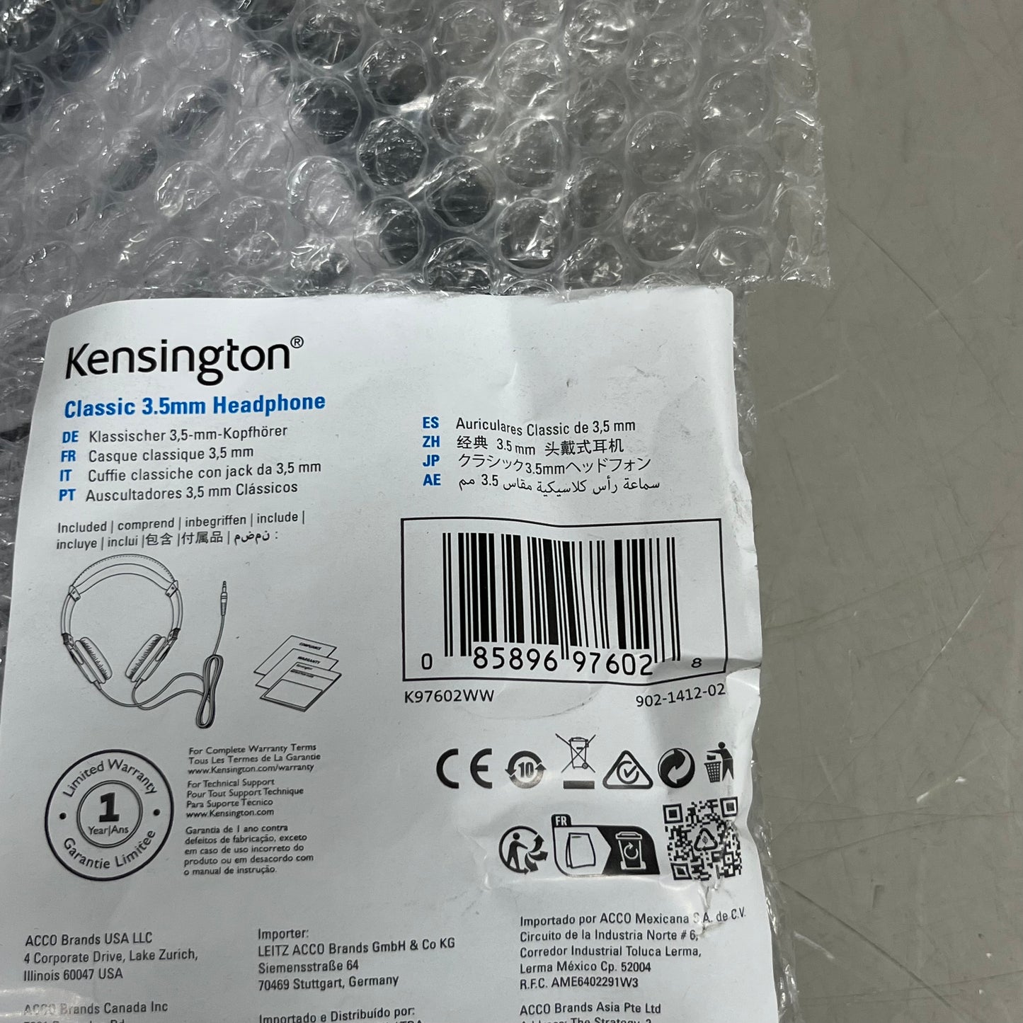 ZA@ KENSINGTON Classic 3.5mm Headphone With 9ft Cord, Black CWZ976 A
