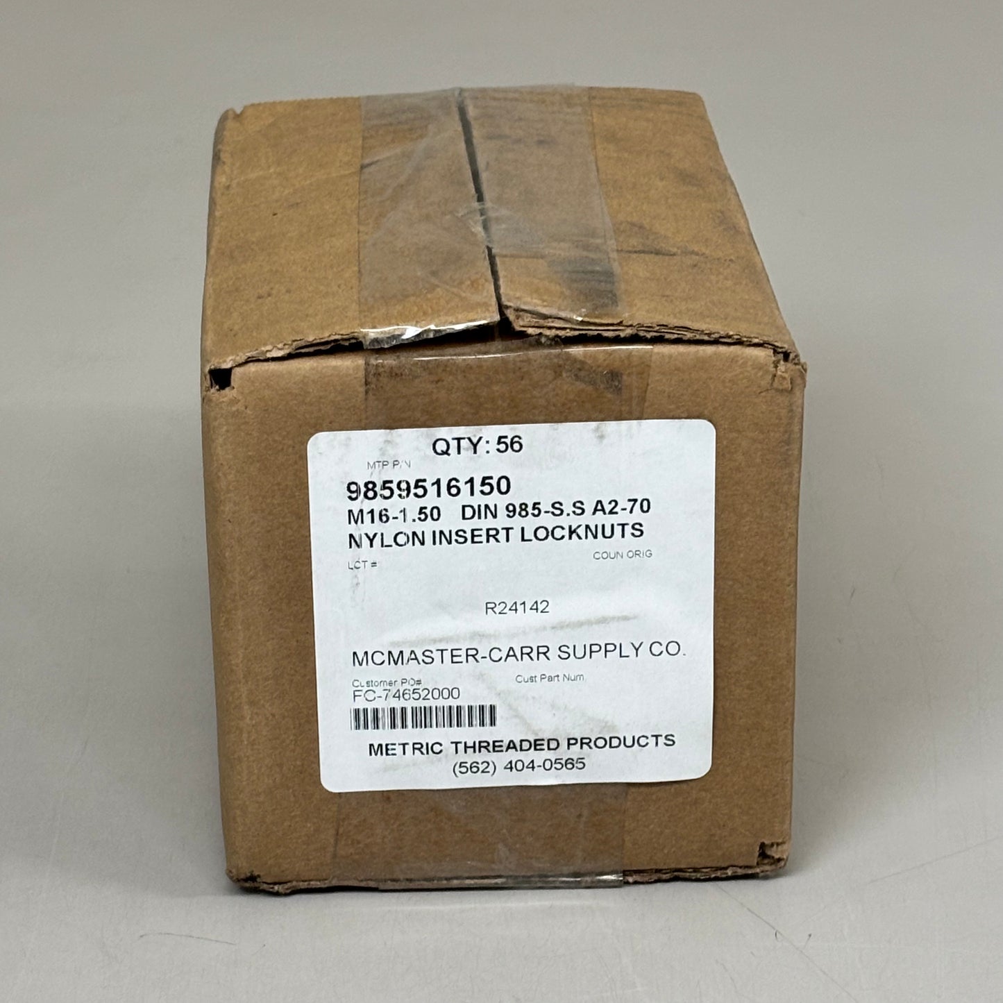 METRIC THREADED (56 PACK) Nylon Insert Locknuts M16-1.50 DIN 985-S.S 9859516150