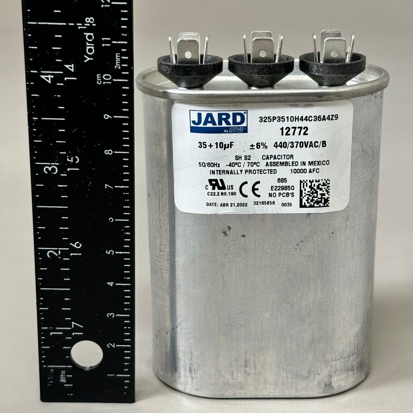 MARS JARD Motor Run Capacitor Oval 440/370VAC 35+ 10 MFD 4 Terminals Grey 12772