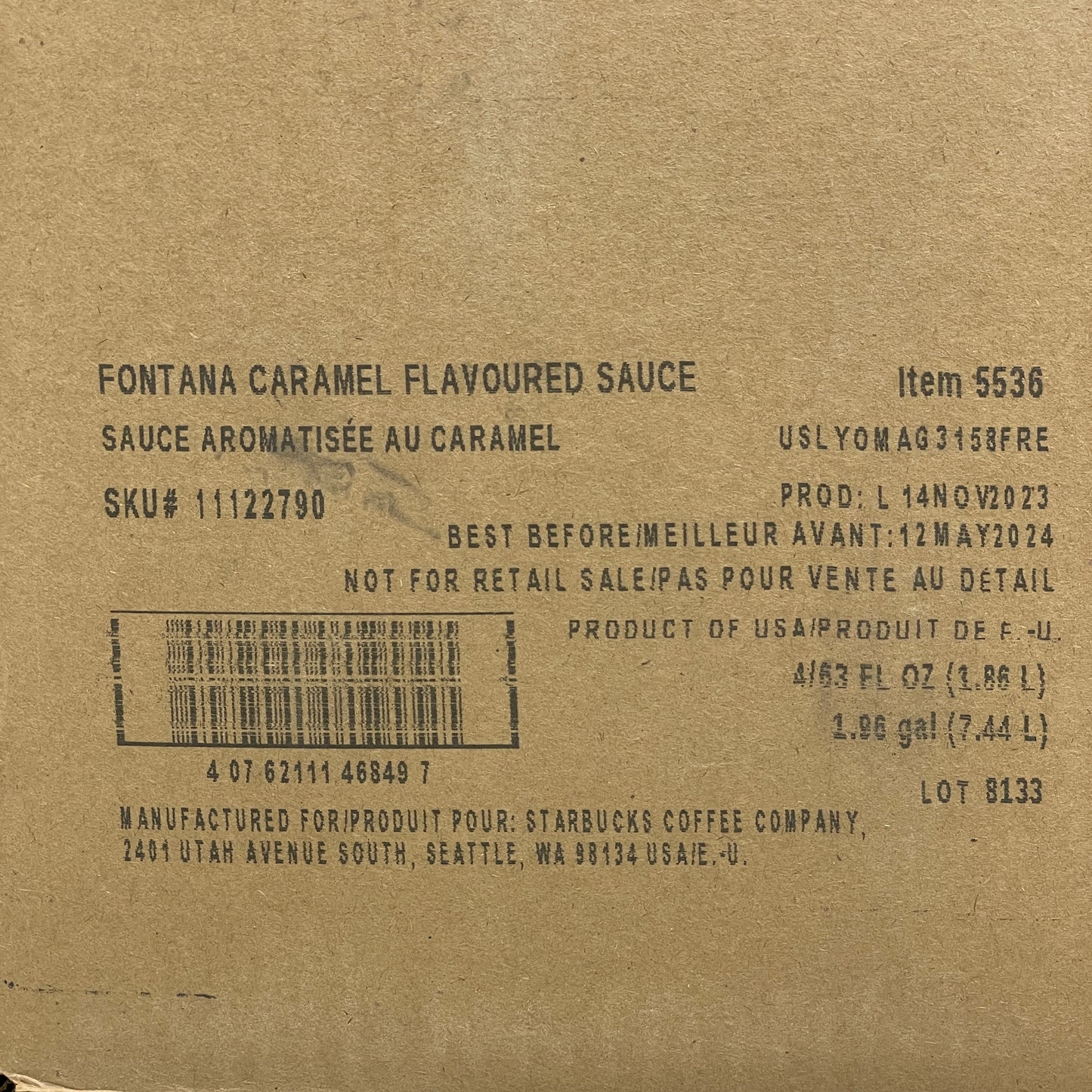 ZA@ STARBUCKS (4-PACK) Fontana Caramel Flavored Sauce (1.86 L/bottle) BB 05/24 (AS-IS) H