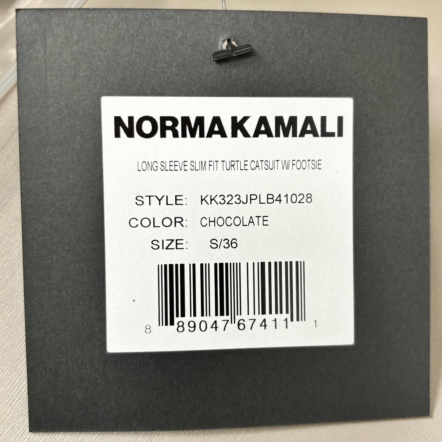 NORMA KAMALI Slim Fit Turtleneck Catsuit w/ Footsie Women's Sz S/36 Chocolate