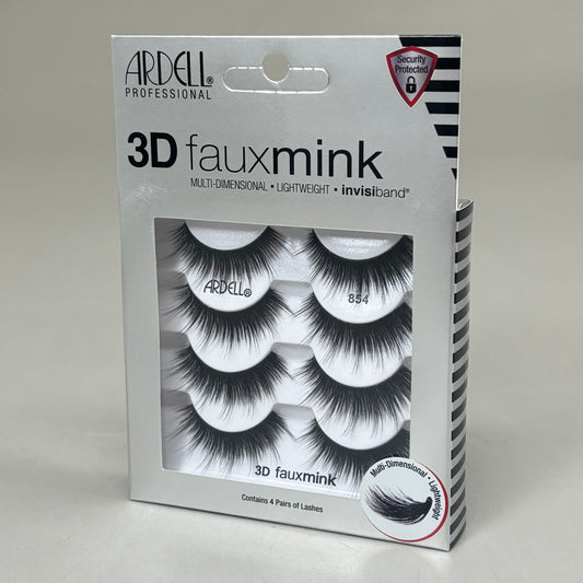 ARDELL (4 PACK, 4 PAIRS EACH) Volume 3D Faux Mink Eyelashes Invisiband Black 854