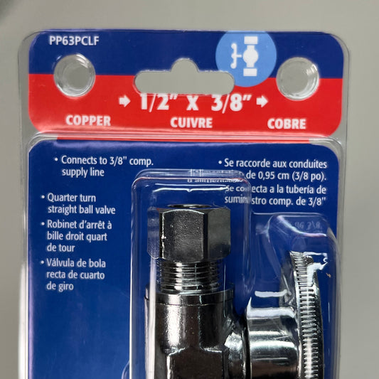 PLUMB PAK 6-PACK! Quarter Turn Straight Ball Valve 1/2" x 3/8" Silver PP63PCLF
