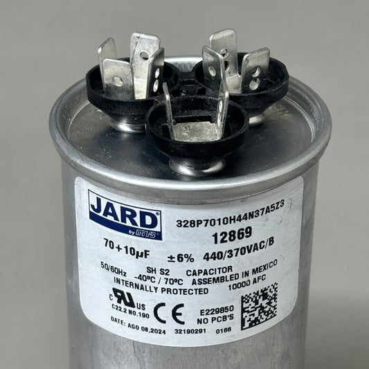 MARS JARD Dual Section 440/370 Volt Round 70/10 MFD Capacitor Aluminum 12869