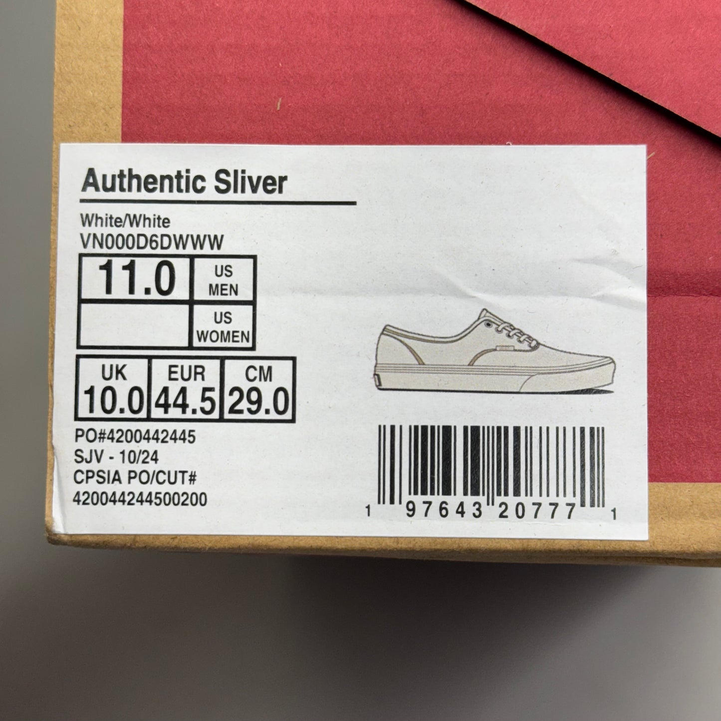 VANS Authentic Sliver Sneakers Shoes Mens's Sz 12 White/White VN000D6DWWW