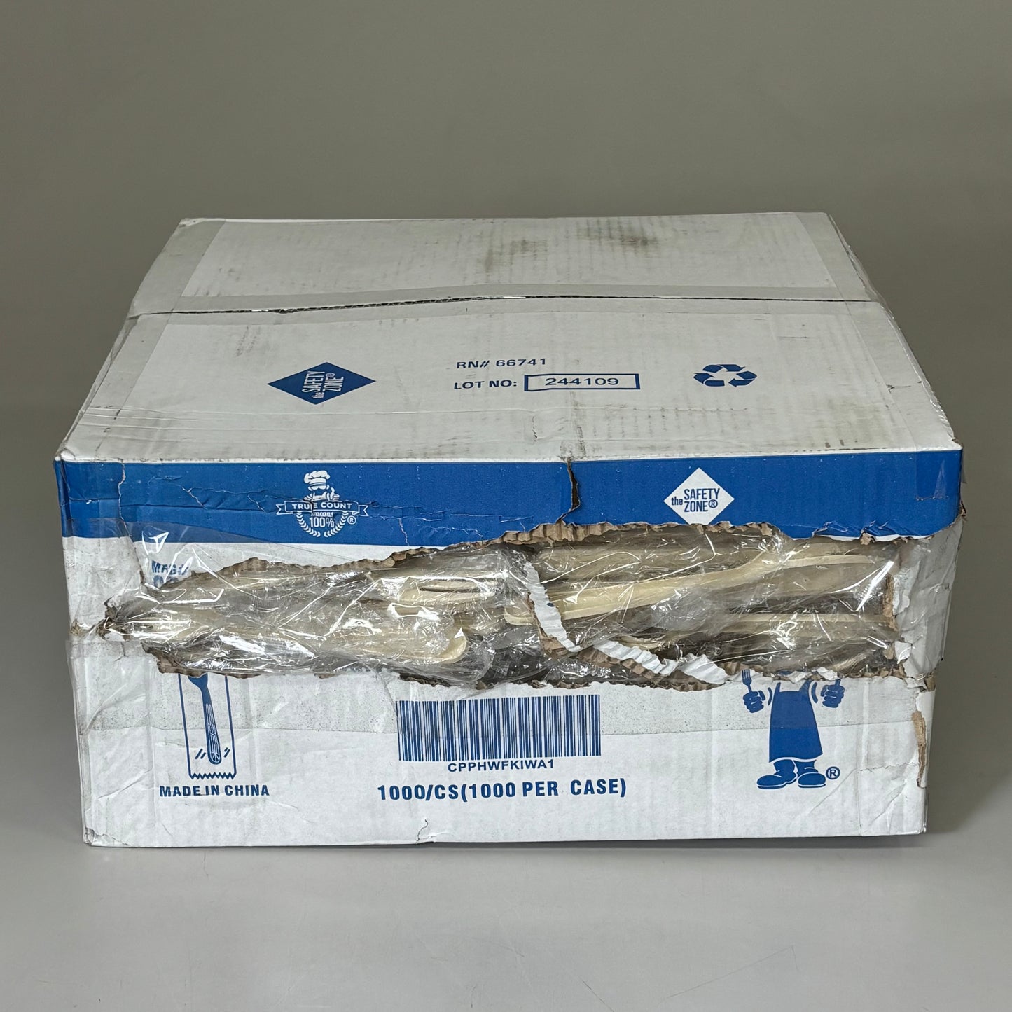 ZA@ THE SAFTEY ZONE (1000 PACK) Heavy Weight Polypropylene Individually Wrapped Forks Almond CPPHWFKIWA1 As-is Damaged Box