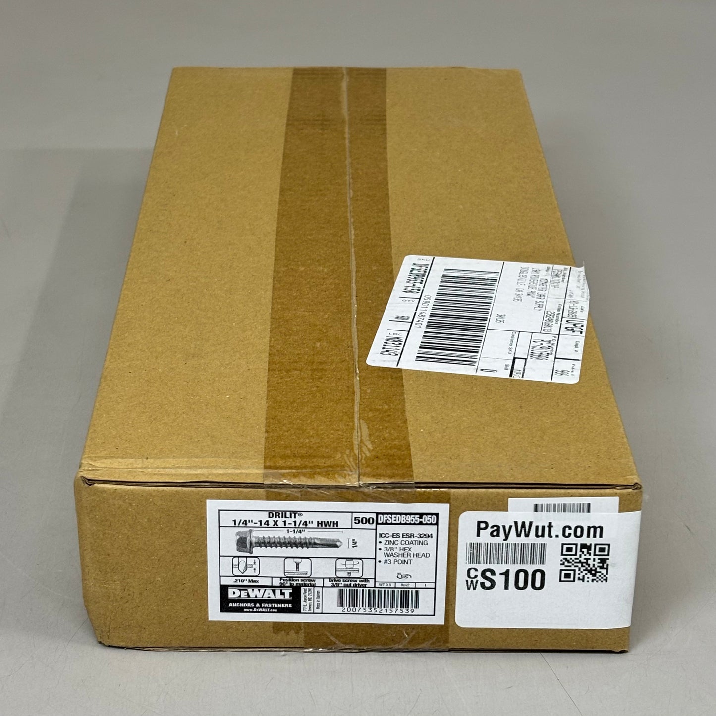 DEWALT (500 PK) Self-Drilling Screws 5/8"Hex Washer 1/4"-14x1-1/4" DFSEDB955-050