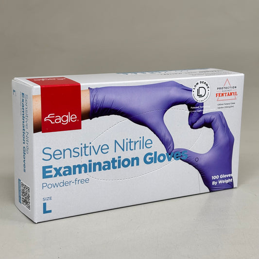 ZA@ EAGLE (10 BOXES, 100 GLOVES EACH) Sensitive Nitrile Examination Gloves Sz L Blue As-is