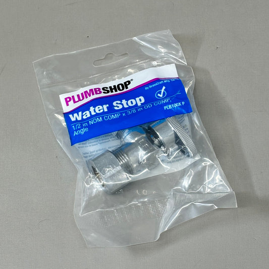 PLUMBSHOP Water Stop 1/2" Nom Comp x 3/8 " OD Comp Angle Brass/Chrome PLB100X P