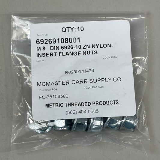 METRIC THREADED (3 PACK, 10 EACH)Nylon Insert Flange Nuts M 8 DIN Chrome 6926-10