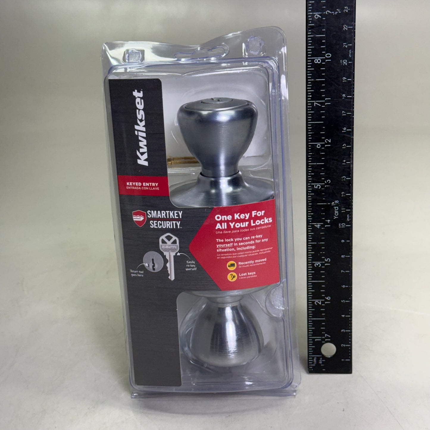 KWIKSET Smartkey Keyed Entry Door Knob w/ Microban Satin Nickel 94002-952