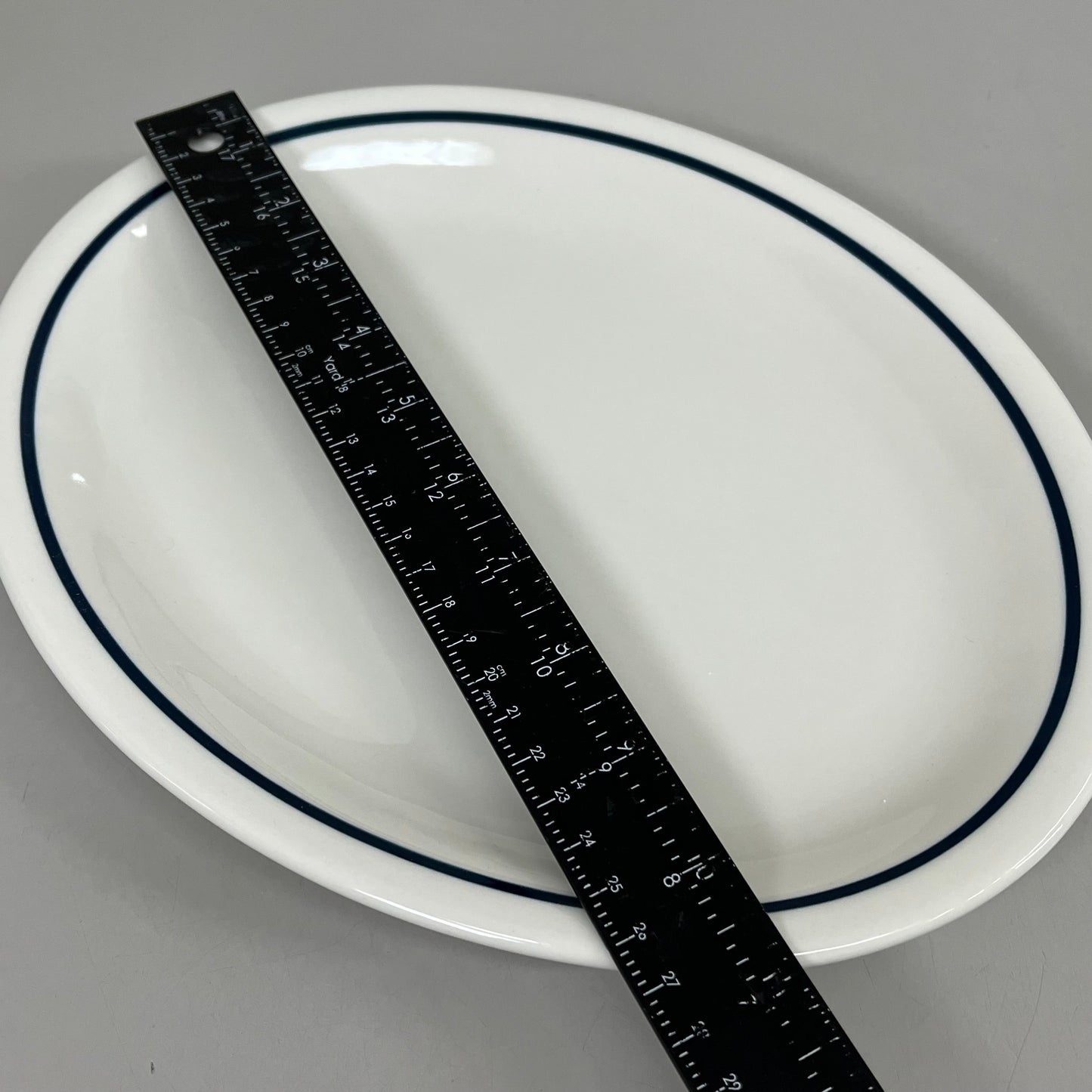TUXTON (12 PACK) Oval Platter China Eggshell White w/ Blue Band 11"-1/2" IHP-020