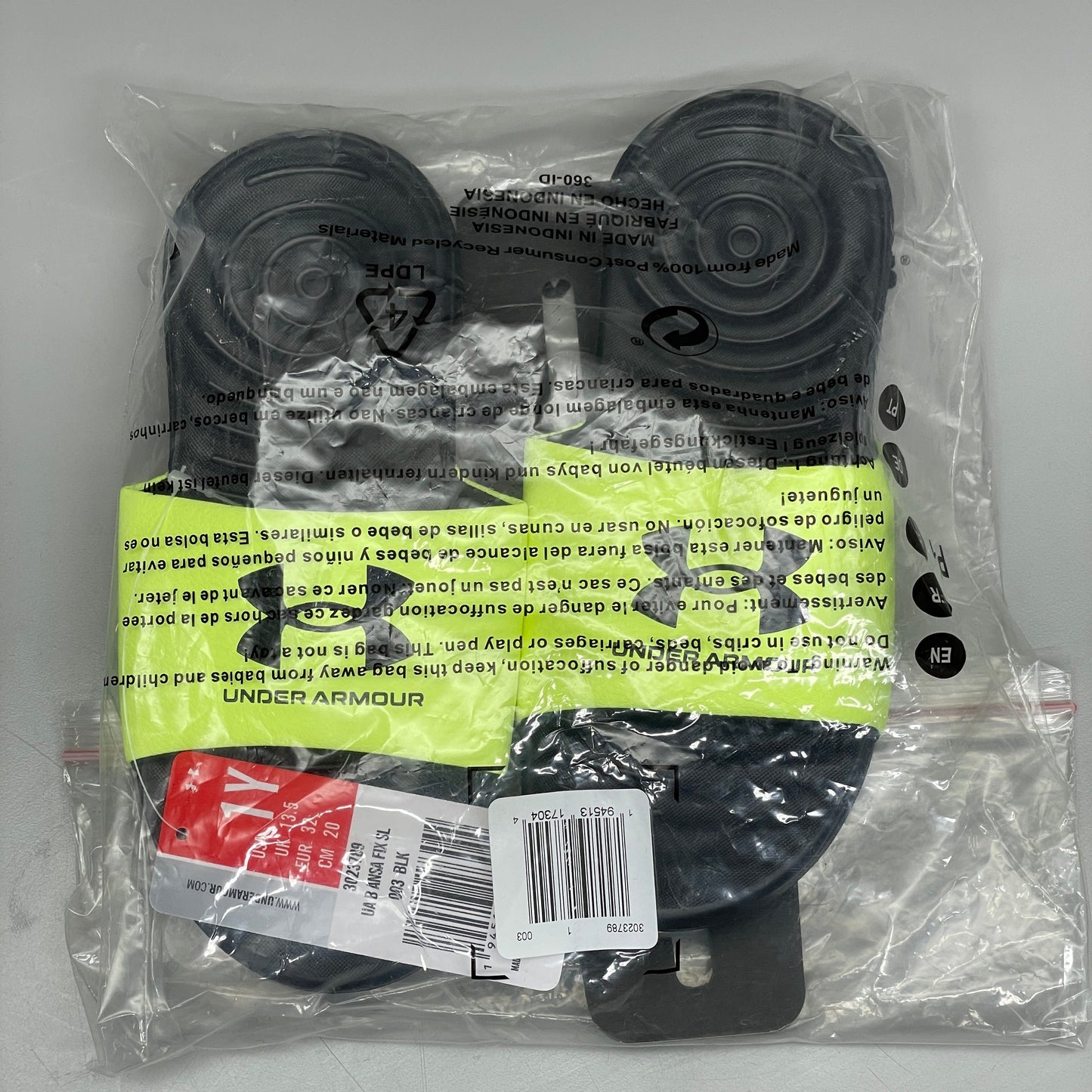 UNDER ARMOUR UA B ANSA FIX Slides Youth Sz 1Y Black/Neon Green 3023789-003 (New)