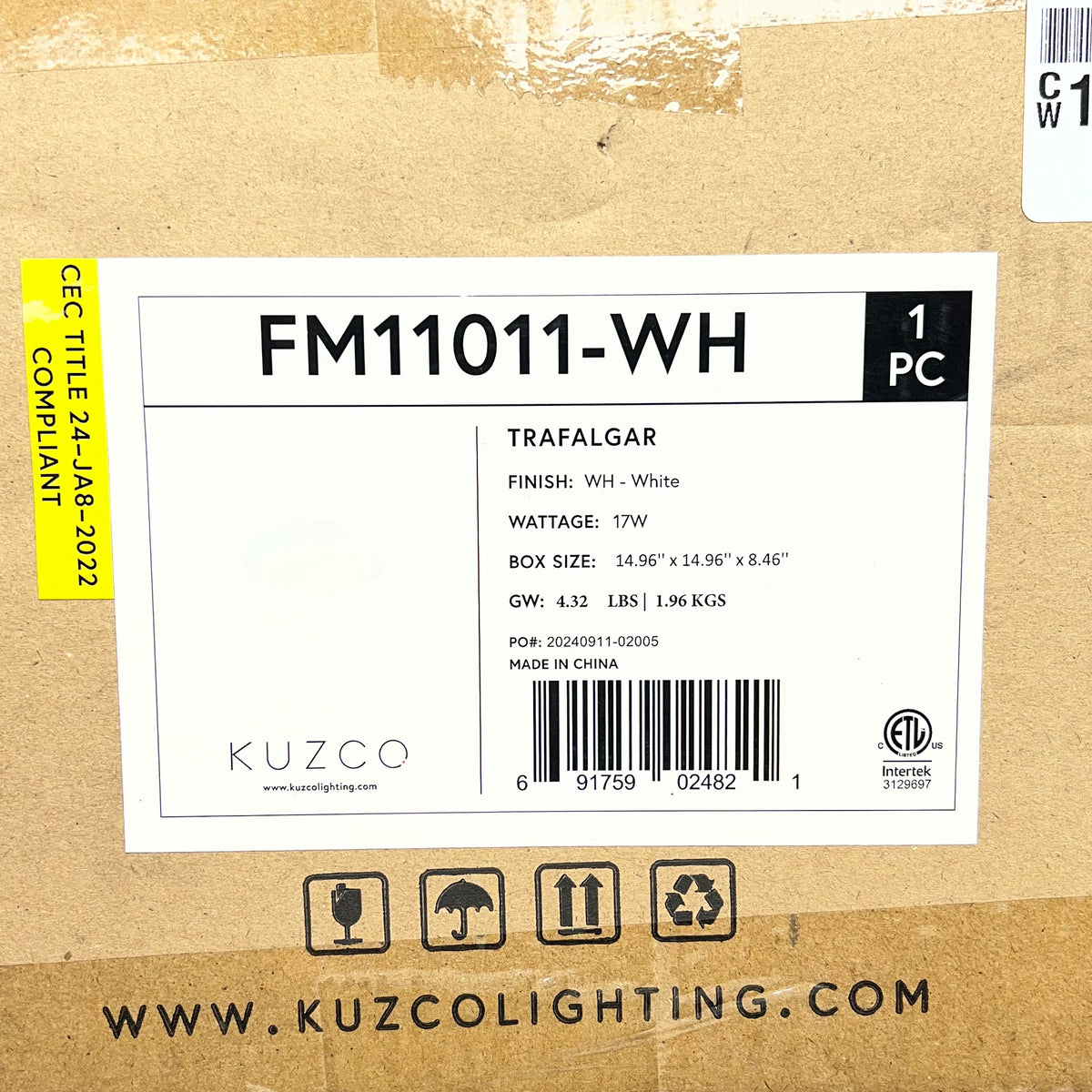 KUZCO LIGHTING Trafalgar Led Flush Mount Ceiling Fixture 11" W White FM11011-WH