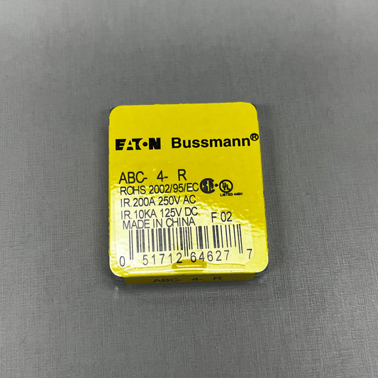 EATON BUSSMANN Series ABC Fast-Acting Fuse ABC-4-R (New)