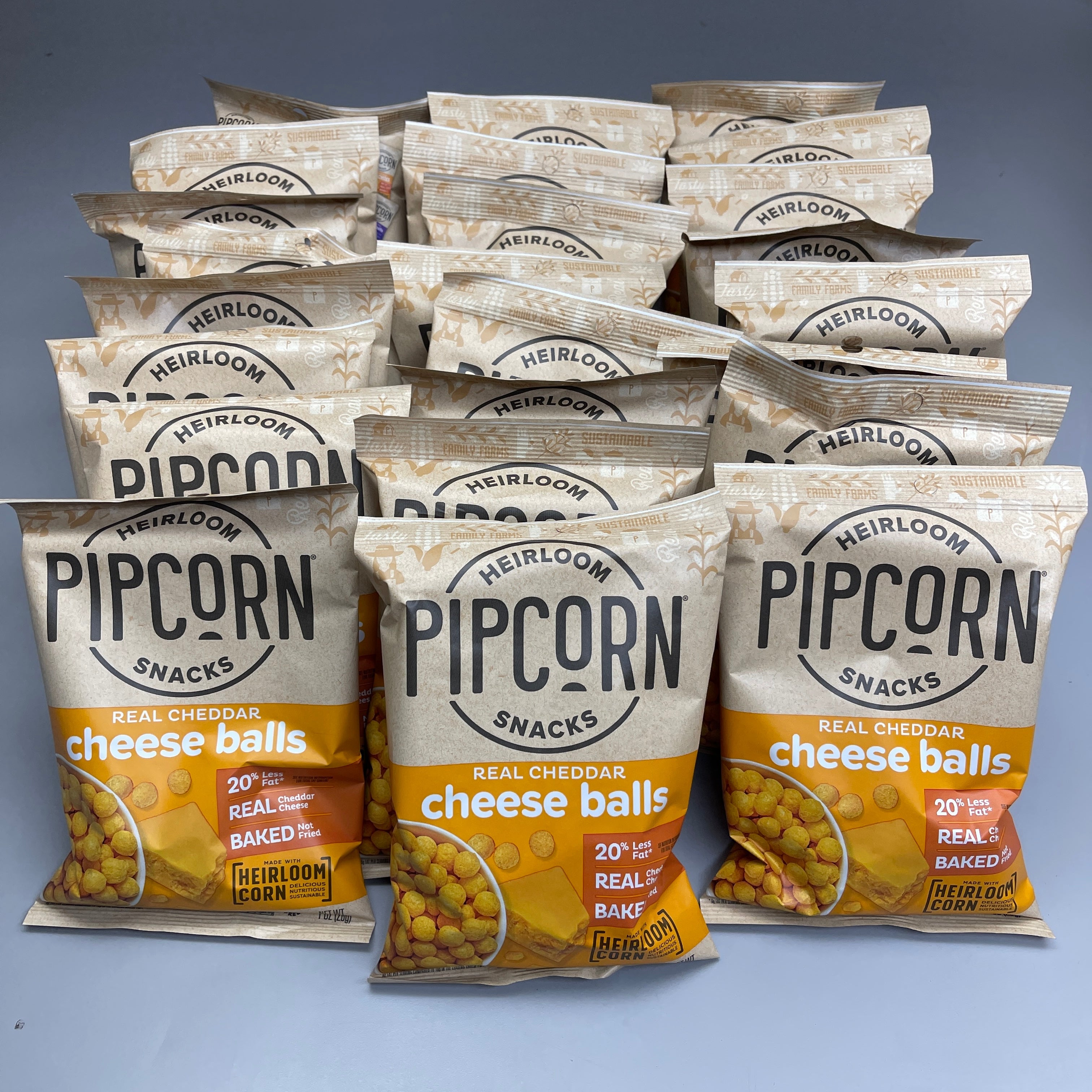 ZA PIP SNACKS Heirloom 24PACK! PipCorn Real Cheddar Cheese Balls 1oz