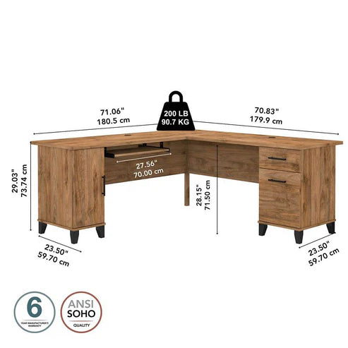 ZA@ BUSH FURNITURE Somerset L Shaped Desk W/ Storage 72W Fresh Walnut WC81310C2