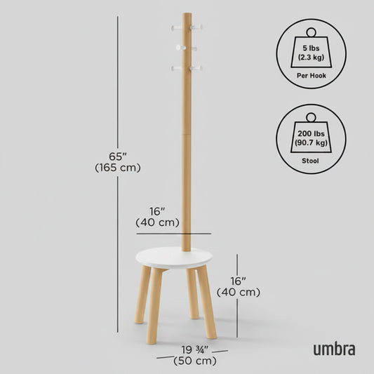 UMBRA Pillar Stool & Coat Rack By Nate Asis 65"x19"x19" White/Natural 1014257668