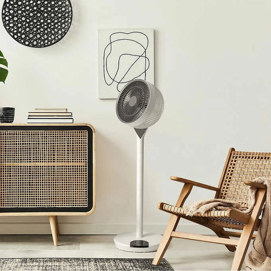 WOOZOO 2 Speed 360 Pedestal Fan DC Motor Adjustable 21" to 36" White 1747373