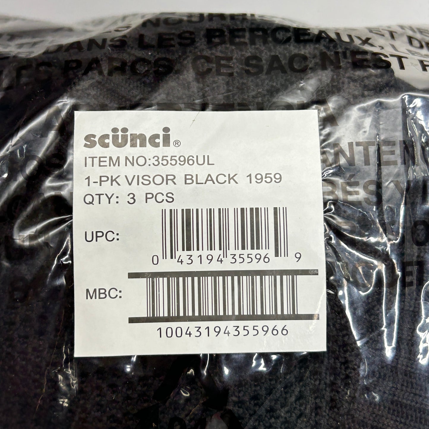 SCUNCI 3-PACK! Visor Super Comfy Super Stretch 1959 Black (New)
