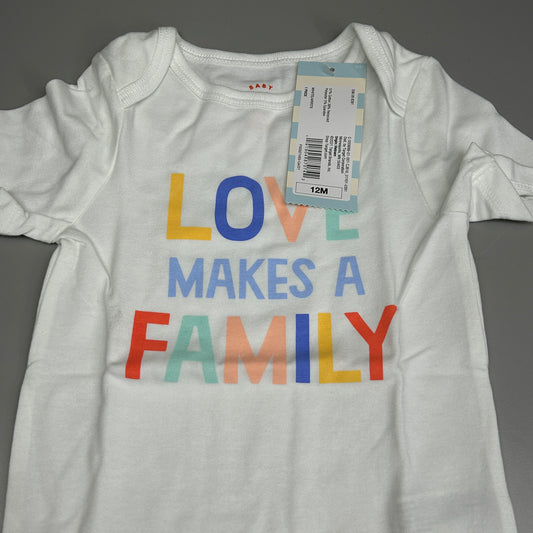 CAT & JACK Baby Boys' Love Short Sleeve Bodysuit White 12M (New)