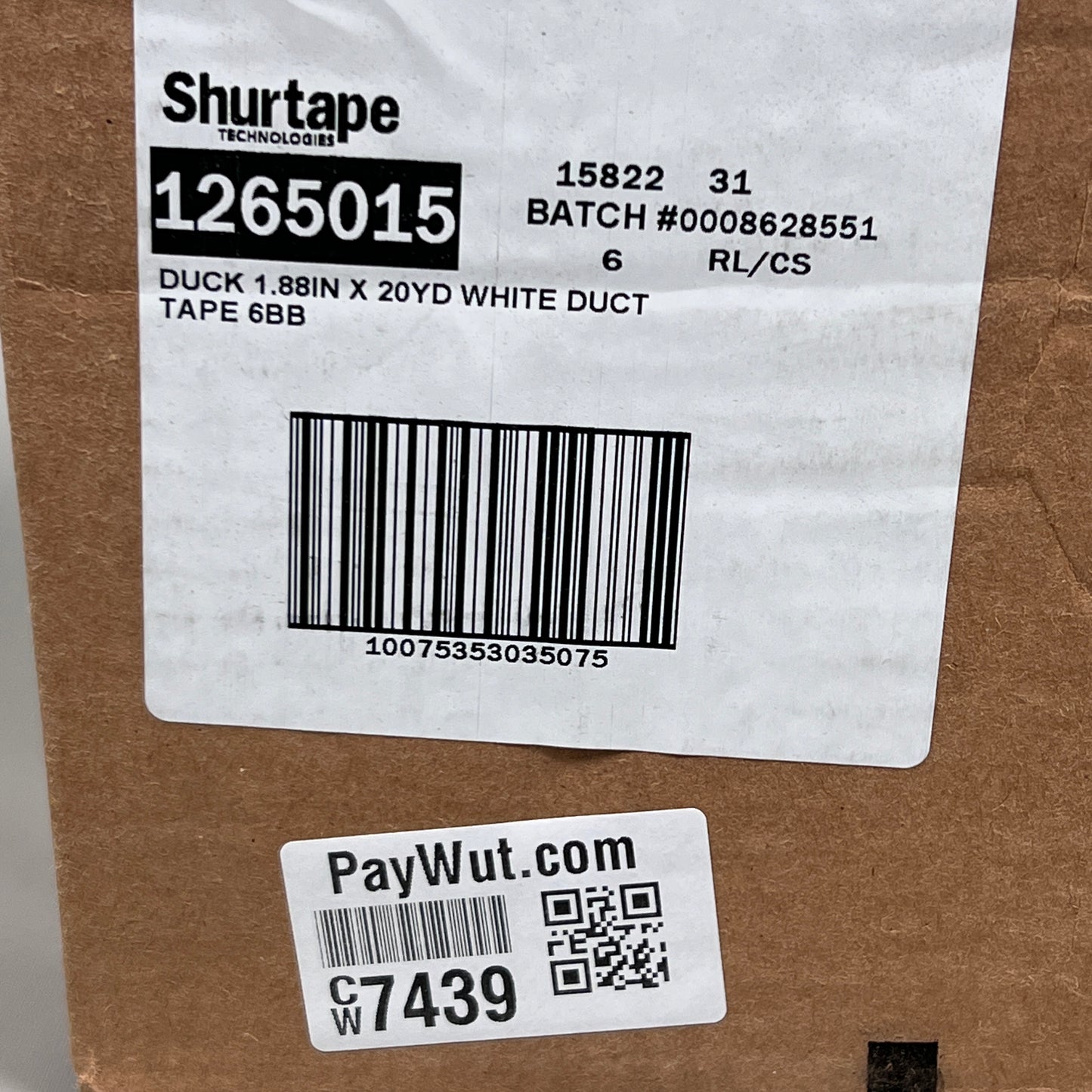 6-PK SHURTAPE DUCK TAPE White 1.88 in x 20 yd 332541 (New)