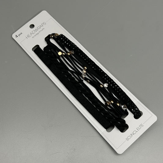 SCUNCI 3-PACK! Mixed Headwraps Elite Collection Black 4-Pieces (New)