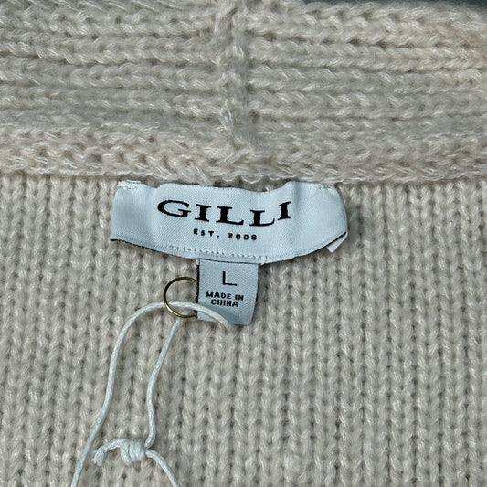 GILLI Fringed Button Up Cardigan Cream Size Large (New)