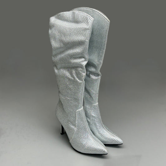 MIA Mackynzie Silver Stone Tall Heeled Boots Sz 8M Q100302