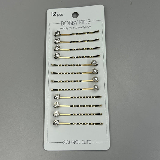 SCUNCI 3-PACK! Pearl/Crystal Bobby Pin Slides Elite Collection Gold 12-Pieces (New)