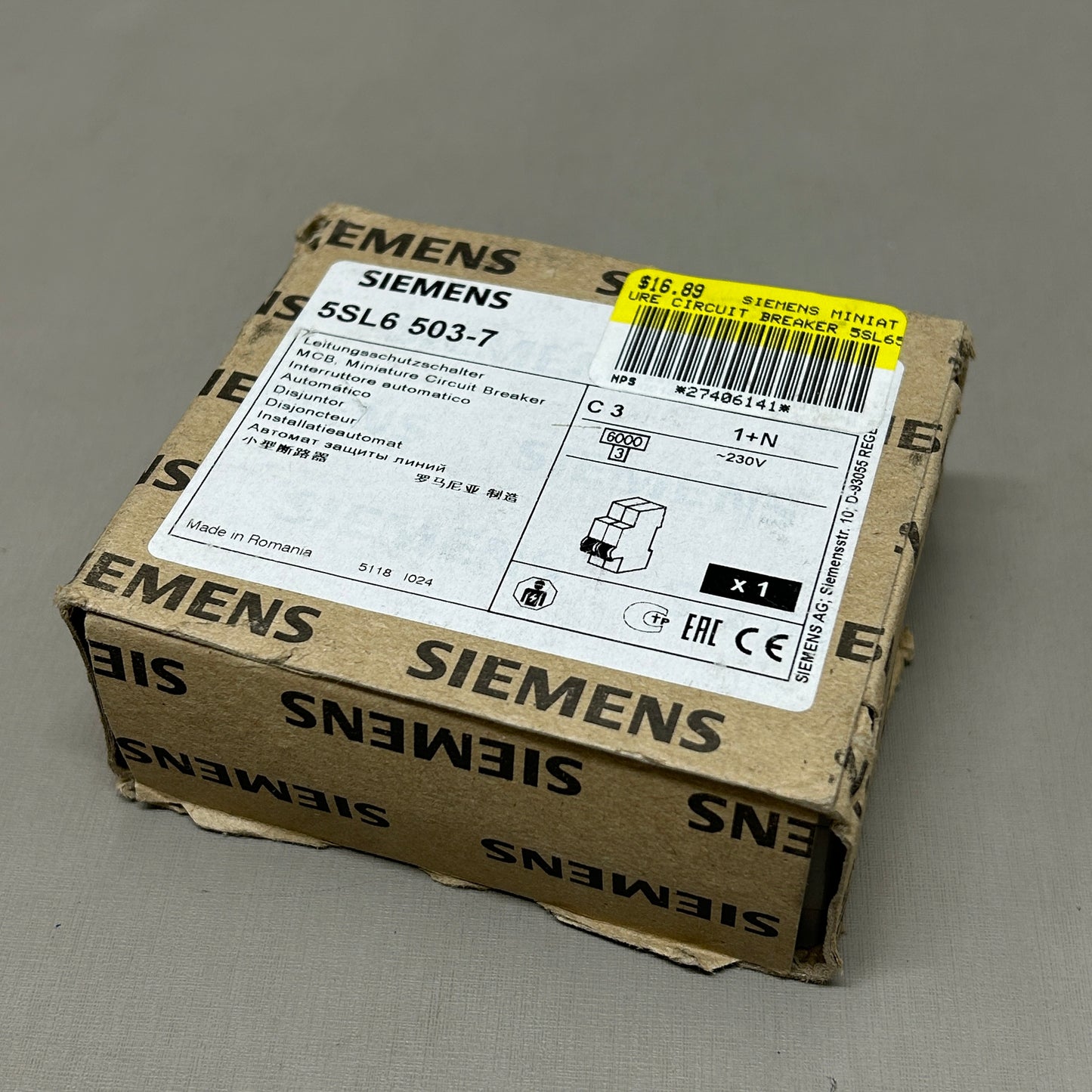 SIEMENS Miniature Circuit Breaker 230V 6KA Off-White 5SL6503-7 (New)