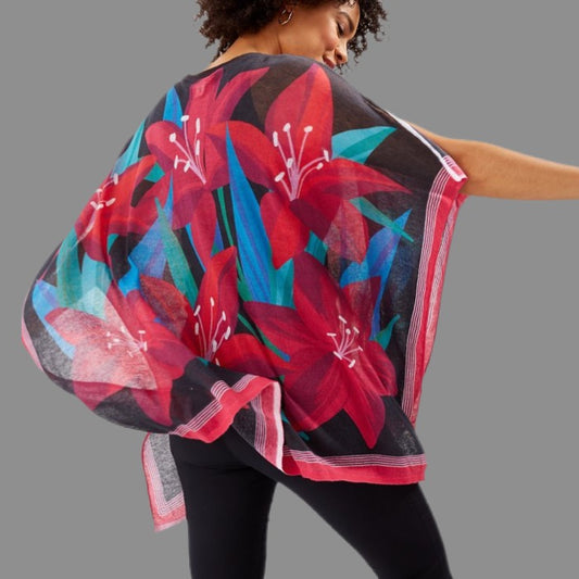 TOMMY BAHAMA Women's Dream Air Petal Perfect Poncho Black/Multi One Size (New)