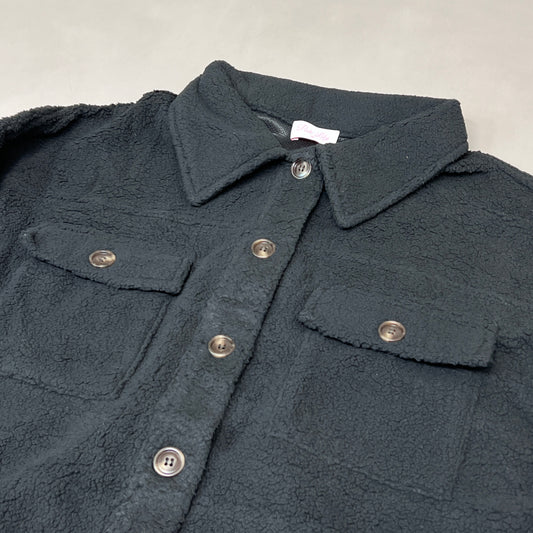 ZA@ PINK LILY Fleece Button-up Jacket Women's Sz L Black PL177 (New)