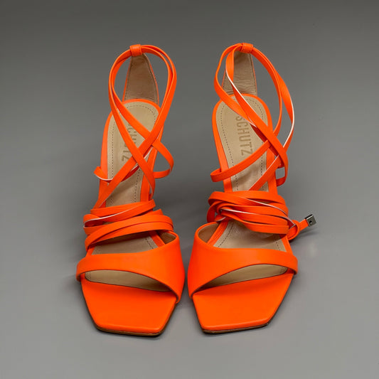 SCHUTZ Bryce Ankle Tie Women's High Heel Leather Strappy Sandal Acid Orange Sz 6.5 (New)