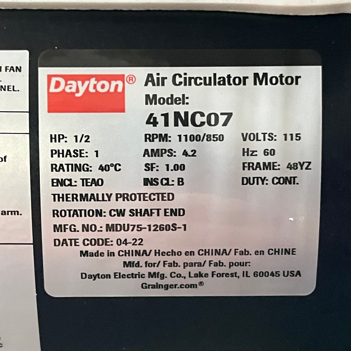 DAYTON Light Duty Industrial Floor Fan 30 In. Blade 115V 2 Speeds 6ALE9D (New)