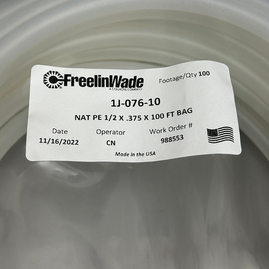 FREELIN-WADE Natural Polyethylene Tubing 100 ft 1J-076-10 (New)
