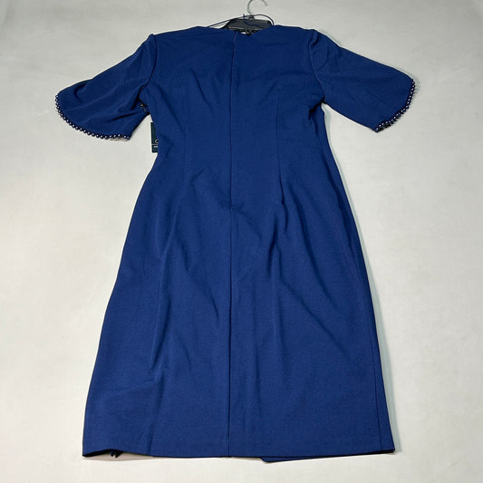 ADRIANNA PAPELL Knit Crepe Pearl Trim Navy Size 8 (New)
