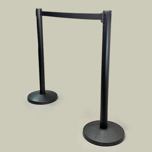 Queueway 2-PACK of Stanchion Black Barrier Posts W/ 7' x 2" Retractable Black Webbing QWYPOST-33-B9 (New)