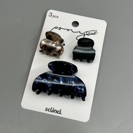 SCUNCI 3-PACK! Mixed Jaw Clips Multicolor 3-Pieces (New)