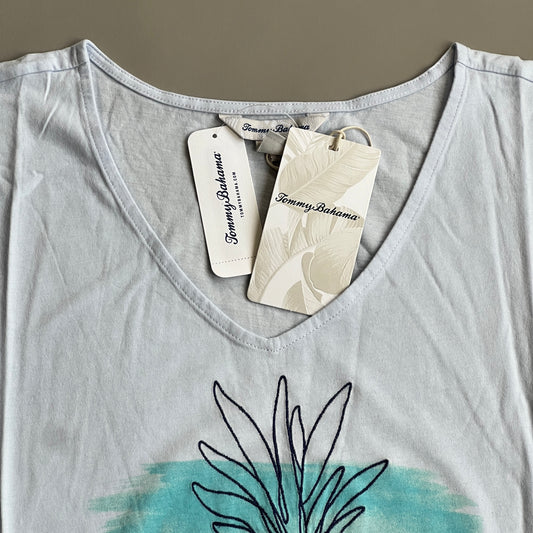 TOMMY BAHAMA Women's Seaport Painted Pineapple Tee T-shirt Dew Drop Size L (New)