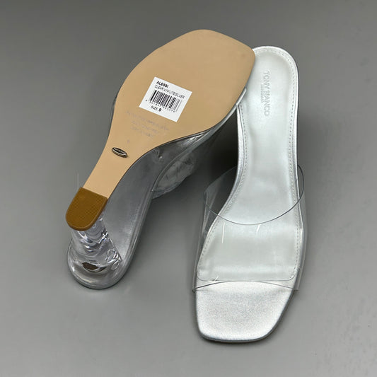 TONY BIANCO Alessi Clear Vinylite/Silver Wedges Women's Heels Sz 9 (New)