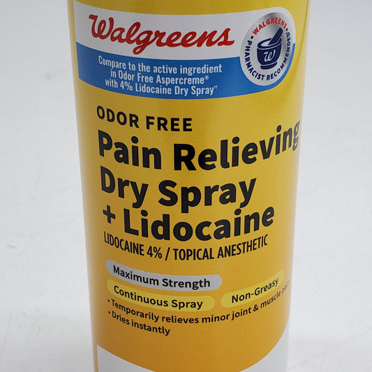 WALGREENS Pain Relieving Dry Spray + Lidocaine Topical Anesthetic 4 OZ BB 01/27